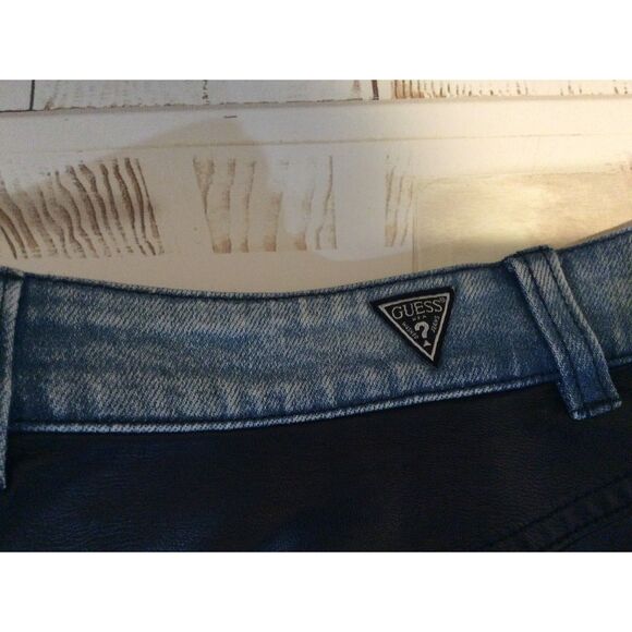 Guess LA Faux Leather Denim Mini Skirt 8 Tarra/Rebel Moto High rise - Picture 4 of 5